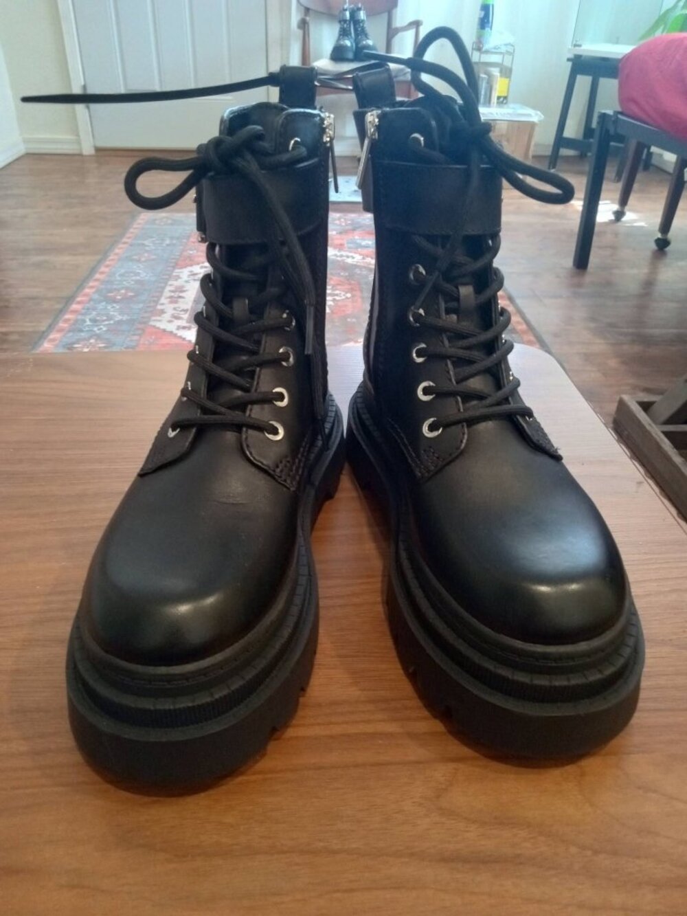 Michael Kors Colby Ankle Combat Black Leather Boot Sz 8M New Ret $ 225